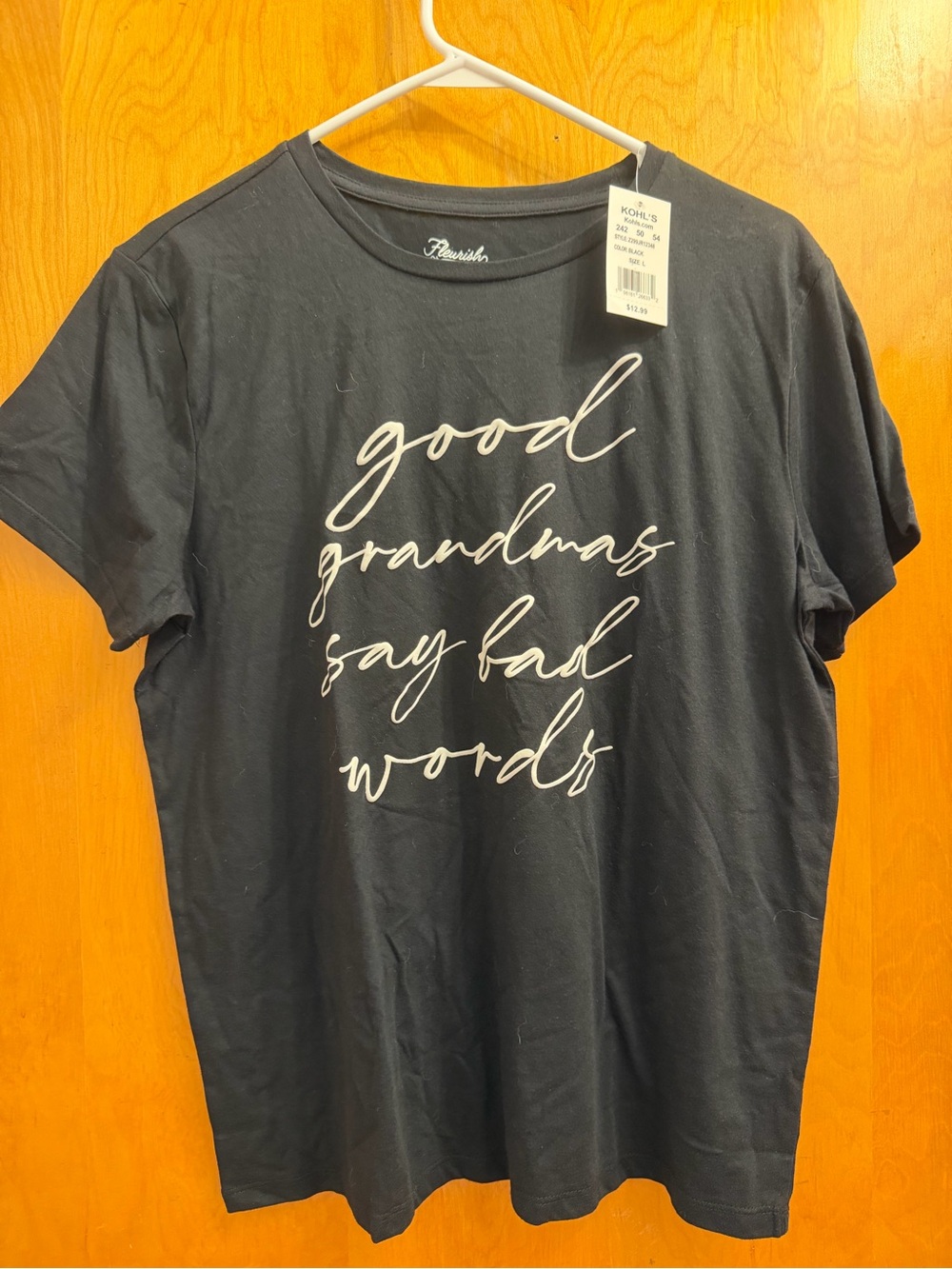 Fleurish Black Short-Sleeve good grandma say bad words, T-shirt large, NWT